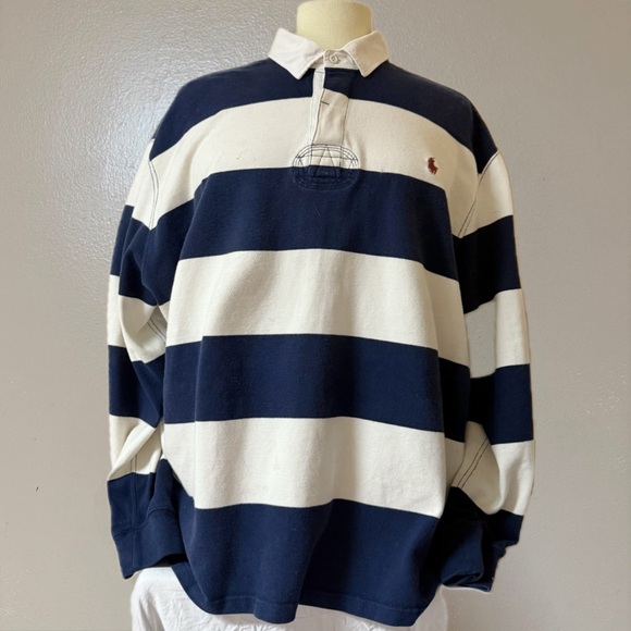 Polo Ralph Lauren Other - Vintage Polo Ralph Lauren Navy blue and white striped 90s Rugby Shirt